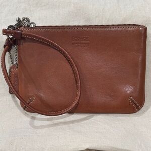 Coach Brown Leather Wristlet Clutch | Classic Zip Pouch | Authentic